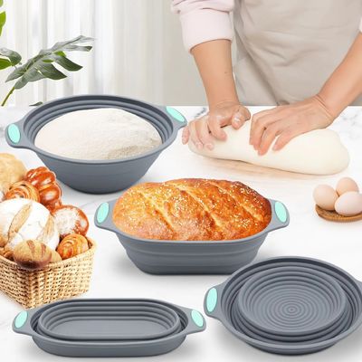 Premium-Silicone Sauerteig Brot Proofing & Backkorb Set - beinhaltet ovale und runde Klappschalen (9,5 Zoll) - Ofen & Spülmaschine Safe, Geschenke für Handwerker Bäcker