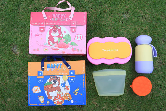 Macaron Silicone Mittagessen Geschenk Set ️ Geteilte Bento-Box, 304-Flasche aus Edelstahl, Silikon-Essensbeutel & -Speicherbehälter Öko-freundliches Urlaubstischgeschirr