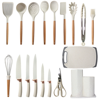 Ein guter Preis. 19Pcs Küchenutensilien Set leicht zu reinigen Holz-Küchenutensilien, Kochutensilien für Nonstick-Küchenutensilien Küchen Gadgets Online