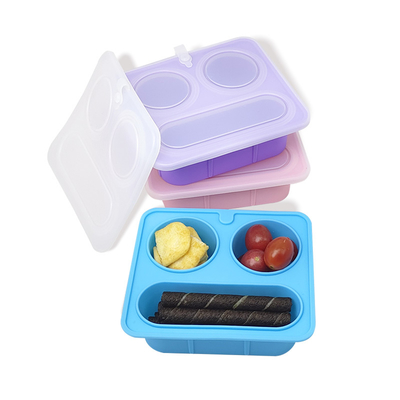 Ein guter Preis. Blaue Silikon-Geteilte Snackbox mit Deckel BPA-frei Lecksicher umweltfreundlich Mikrowellenspülmaschine sicher für Kinder Erwachsene OEM Online