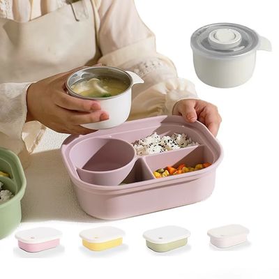 Ein guter Preis. Premium-Lunch-Set aus Edelstahl und Silikon für Kinder und Familien 4 in 1 Combo mit Bento-Box, Flasche, Snack-Tasse und Tierbesteck online