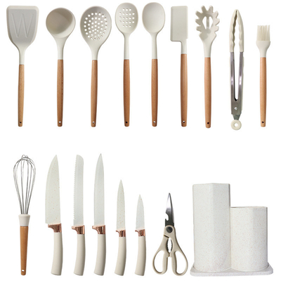 Ein guter Preis. 17 Stück Silikon Kochgeschirr Küchengeschirr Set Turner-Zangen, Spatel, Löffel, Bürste, Whisk, Holzgriff Gadgets Online