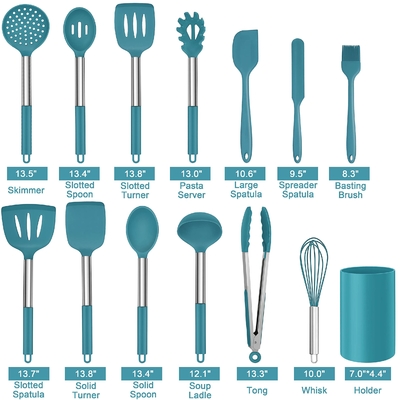 Ein guter Preis. 14 Stück Küchengeräte Silicone-Getränke mit Edelstahlgriffe Küchengeräte für nicht klebriges Kochgeschirr Online