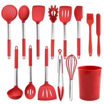 Ein guter Preis. 14 Stück Küchengeräte Silicone-Getränke mit Edelstahlgriffe Küchengeräte für nicht klebriges Kochgeschirr Online