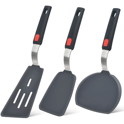 Silikonspatula Turner Set von 3 hitzebeständigen Kochspatulas für nicht klebriges Kochgeschirr Großes flexibles Küchengerät