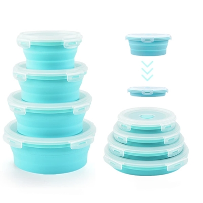 Ein guter Preis. Zusammenklappbare Schüsseln für Camping Set von 4 Silikon-Lebensmittelbehälter mit Deckel Silikon-Lunchbox BPA-frei Ofen Safe Online