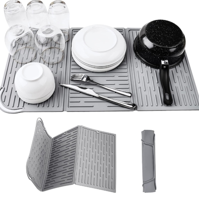 Ein guter Preis. Silikonklappbare Dreifach-Teller-Trocknungsmatte für Küchenzähler Extra-große Teller-Drainer-Matte Kompaktes & Klappendes Design Online