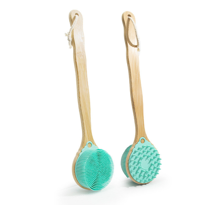 Ein guter Preis. Langgriffiger Silikon-Körperspüler Zweiseitiges exfoliantes Rückenscrubber für trockene und nasse Baddusche Online