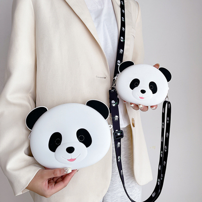 Panda Langlebiger Silikon Bleistiftkoffer für Kinder Crossbody Handtasche Schulter Handtasche Münze Brieftasche Make-up-Speicherbeutel