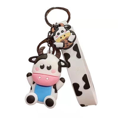 Personalisierte 3D Silikon Kuh Tier Schlüsselbügel Anhänger Schlüsselkette für Handtasche und Rucksack