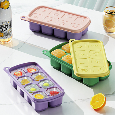 Eiswürfelfach mit Deckel und Behälter, 4 Packungen Silikon-Plastik-Eiswürfelfach für den Gefrierschrank mit Schachtel/Container, Stapelbar mit Lagerung Eiskübelkits, Schaufel, für Suppe, Essen, Cocktail, Kaffee