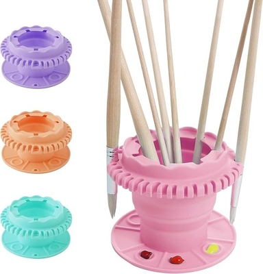 Farbpinselreiniger - Klappbare Silikonfarbpinselreiniger Spülen Tasse mit Palette und 40 Pinsel Speicherhalter für Klassenzimmer Studio Außenmalerei