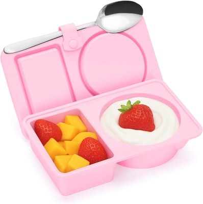 Silikon-Wiederverwendbare Snackbehälter mit Deckel, 3 Packungen Doppel/2 Abteilung Snackbox Behälter für Salatsauce, Gewürzbehälter mit Deckel für Portionskontrolle, Reisen, Picknick