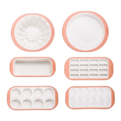 Ein guter Preis. Silikon Backpfanensatz - 6PCS Stapelbare nicht klebrige Backwaren mit Griff und metallverstärkten Rahmen: Rundkuchenpfanne, Quadrat Backpfanne, Brotbrötchenpfanne und Muffinformen Online