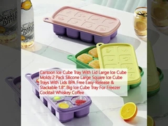 Zeichentrickfilm Eiswürfel-Tray mit Deckel Große Eiswürfel-Formen 2 Packungen Silikon Große Quadrat-Eiswürfel-Trays mit Deckeln BPA-frei Einfach zu entfernen & Stapelbar 1,8' Große Eiswürfel-Tray für Gefrierschrank Cocktail Whiskey Kaffee