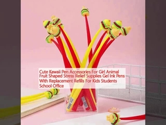 Schönes Kawaii-Stift-Zubehör für Mädchen Tier-Frucht-Form-Stressabbau-Versorgungsgegenstände Gel-Tinte-Stift mit Ersatz-Wiederaufladen für Kinder Schüler Schulbüro